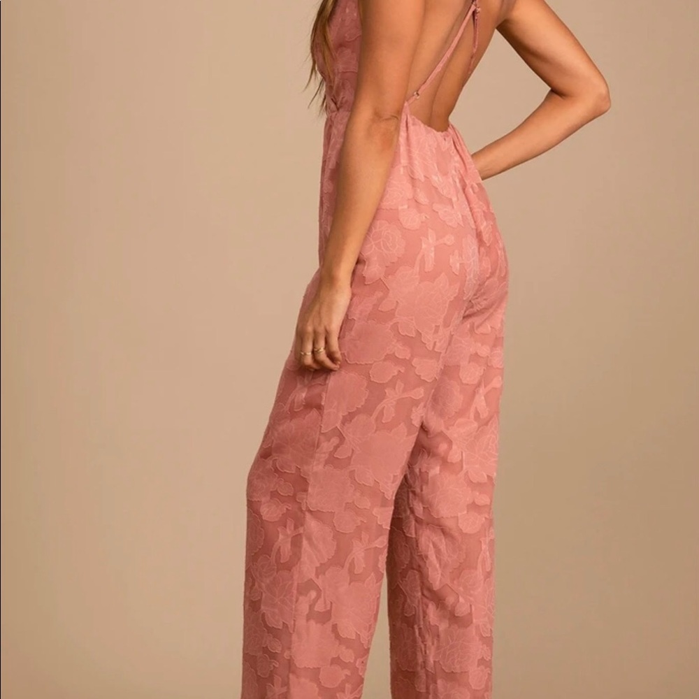 Lulus Days of Beauty Rusty Rose Burnout Floral Surplice Jumpsuit